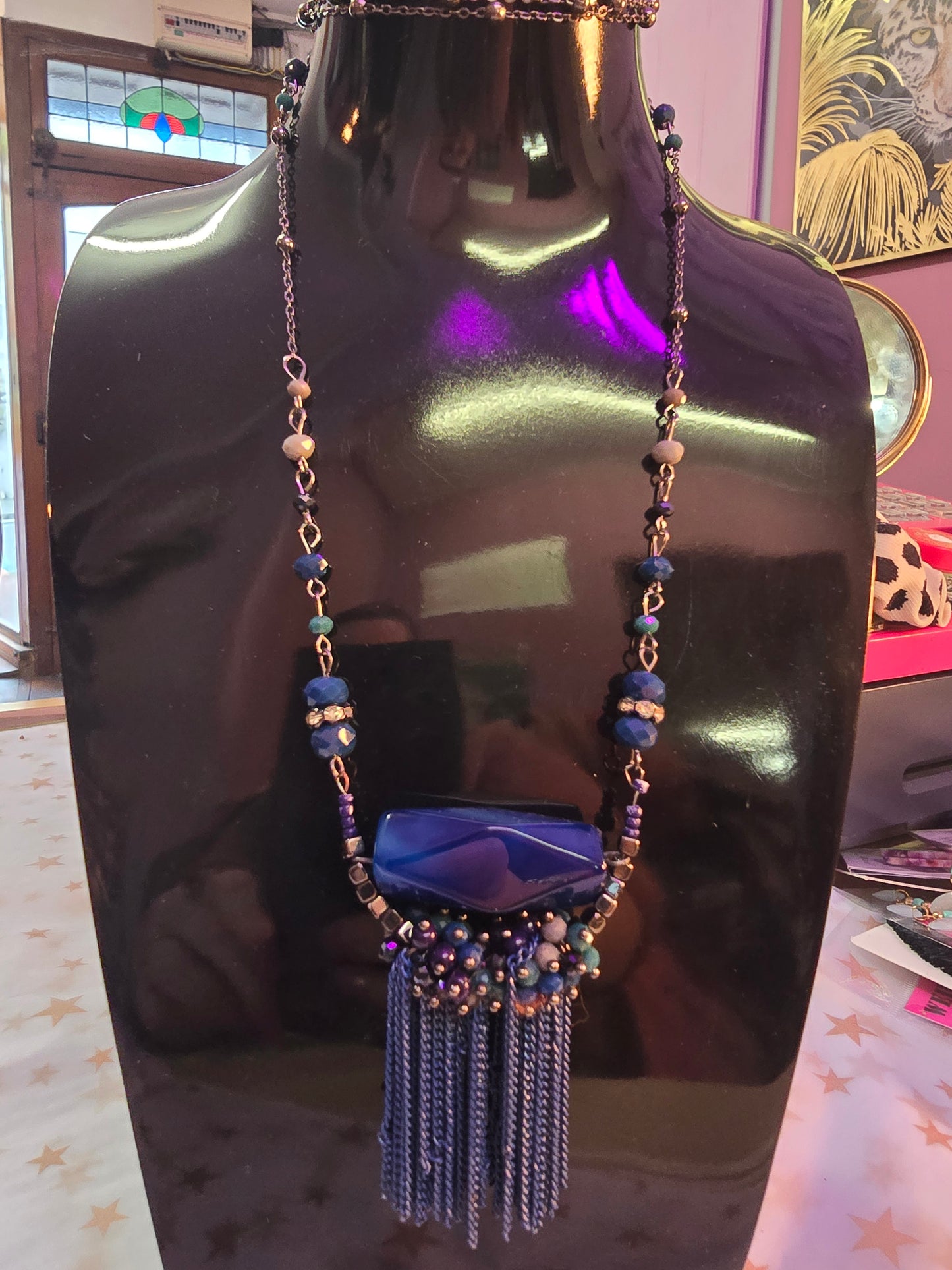 Long blue stone necklace