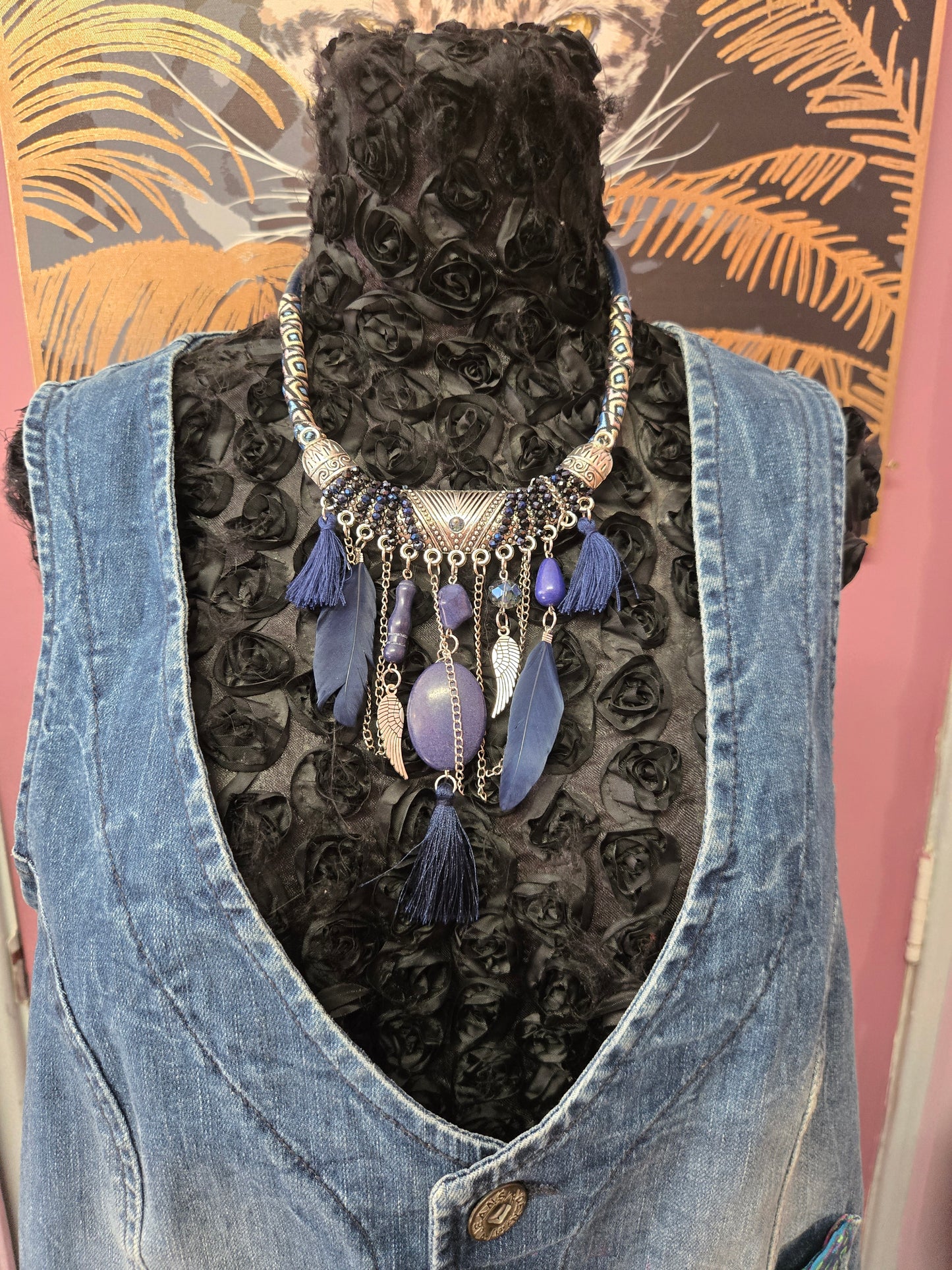 Blue feather necklace