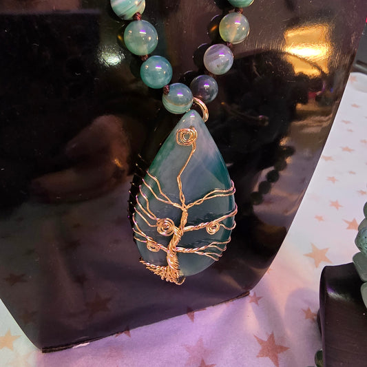 Aventurine tree of life natural stone necklace