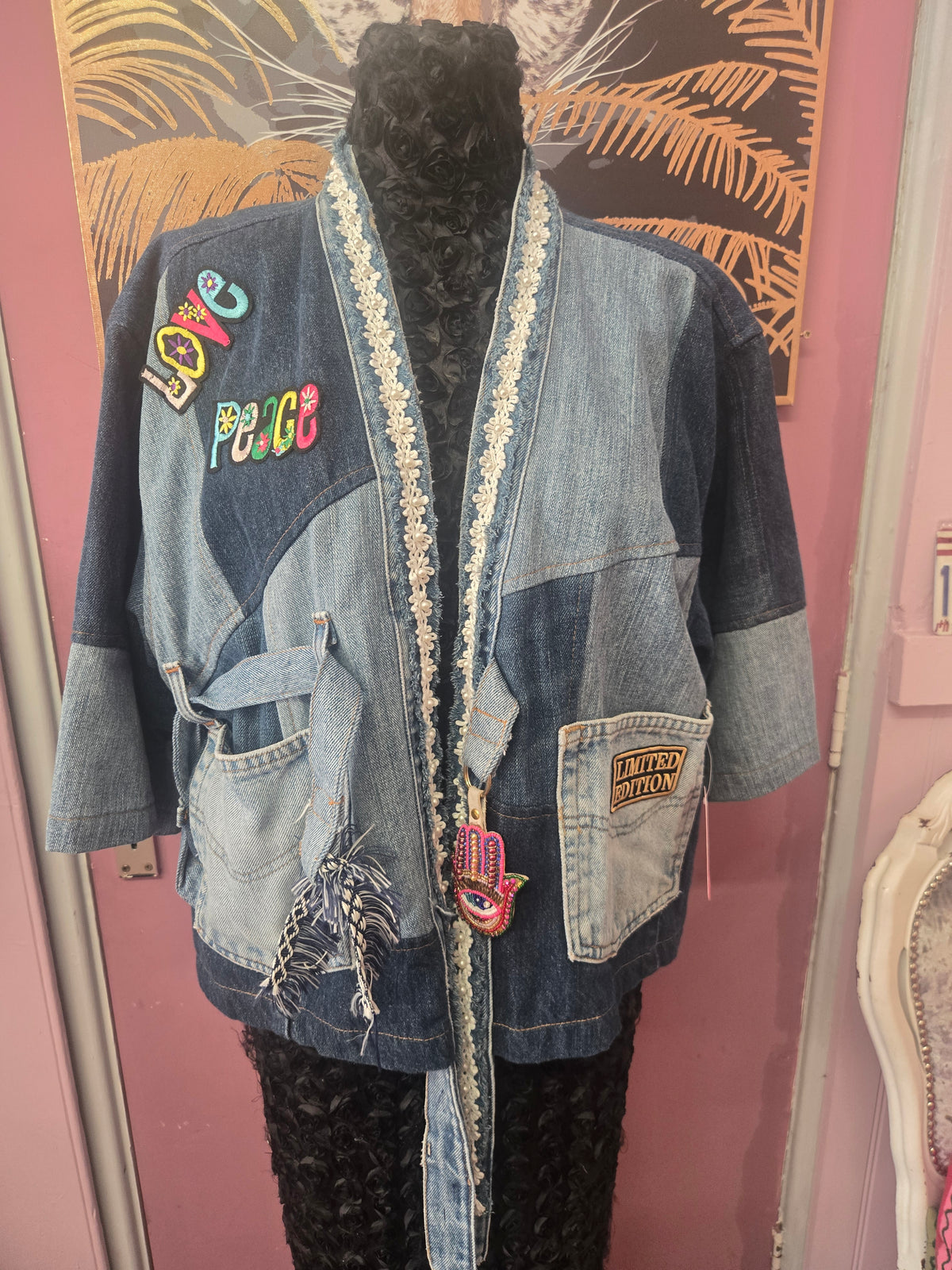 Unique hamsa denim jacket