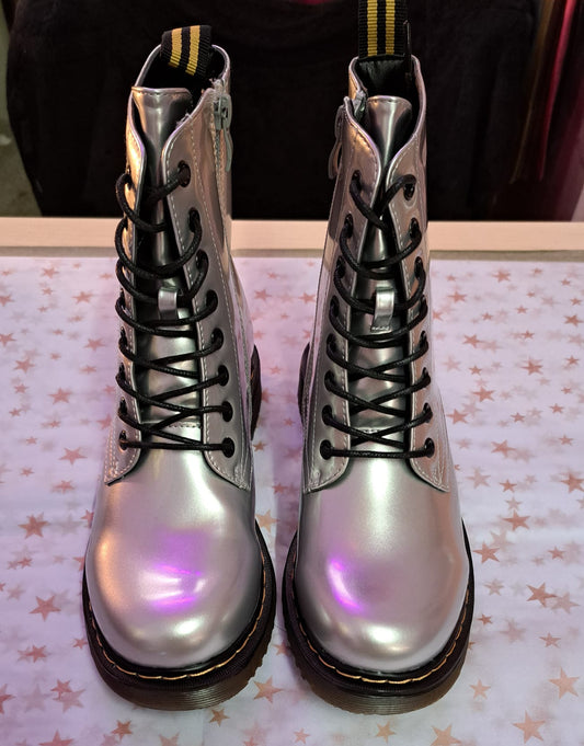 Silver boots lace up