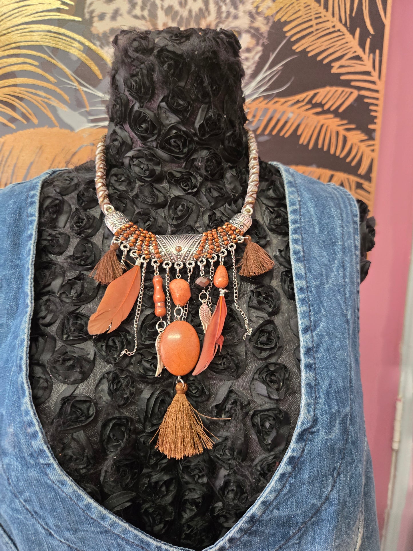 Tan feather necklace