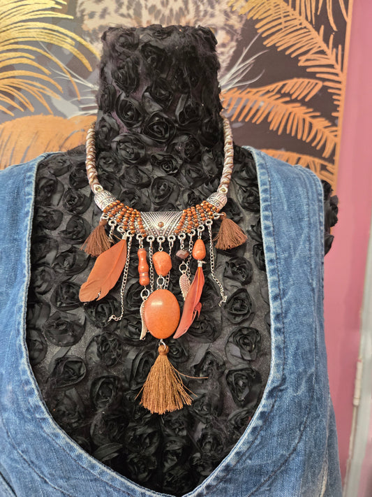 Tan feather necklace
