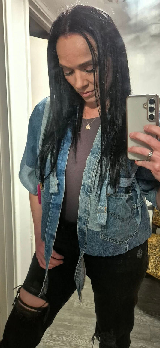 Unique crop denim jacket