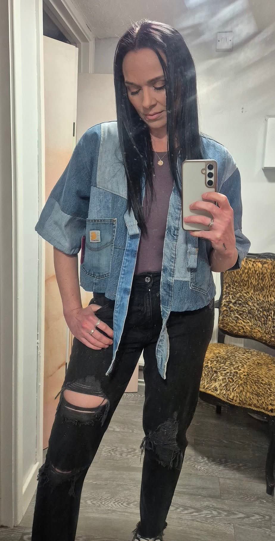 Unique crop denim jacket